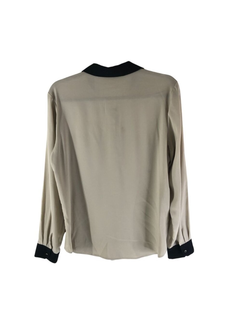 Ann Taylor Womens Blouse Button Down Long Sleeve Colorblock Beige Black 10 - Picture 2 of 4